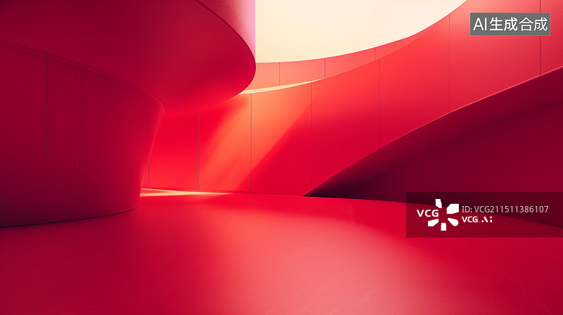 【AI数字艺术】3D红色发光三维空间场景图片素材