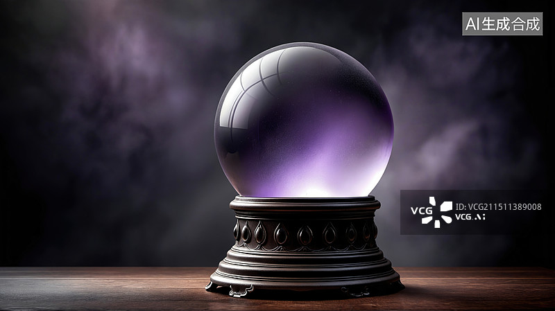 【AI数字艺术】神秘紫色光芒的水晶球图片素材