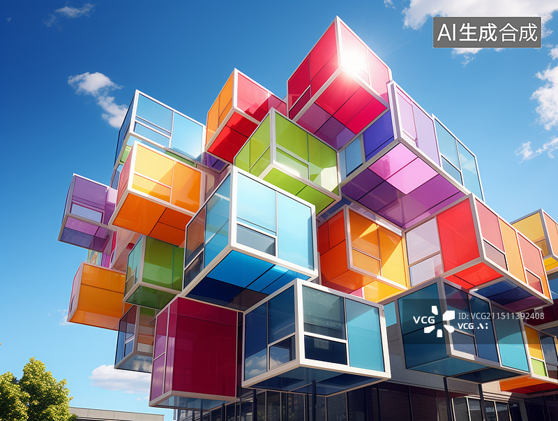 【AI数字艺术】彩色正方体组成的抽象概念插画背景图图片素材