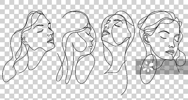 女性肖像轮廓图标合集（简约）图片素材