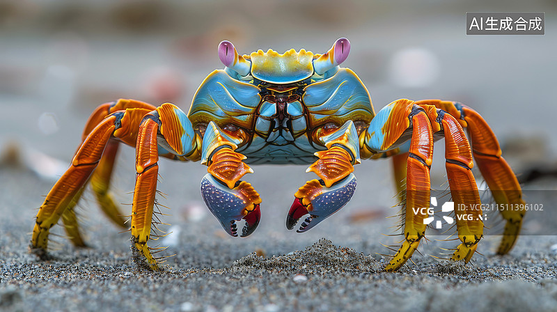 【AI数字艺术】海滩上五颜六色的螃蟹图片素材