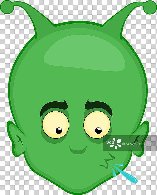 绿色外星人ET头部卡通吐口水图片素材