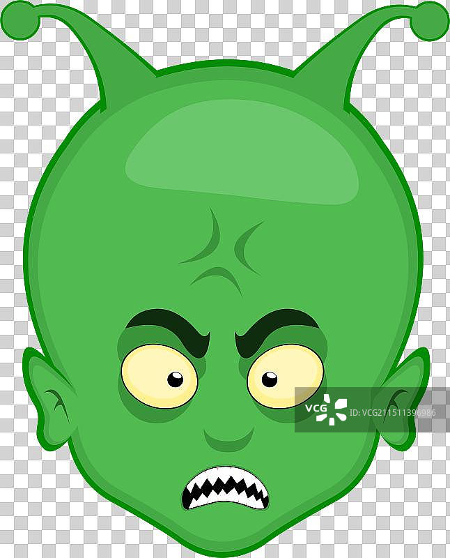 卡通绿色外星人ET头像愤怒露尖牙图片素材