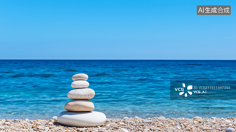 【AI数字艺术】海滩 石头 禅意图片素材