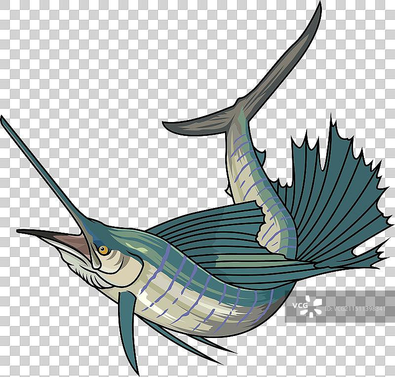 马林鱼旗鱼钓鱼标志图片素材