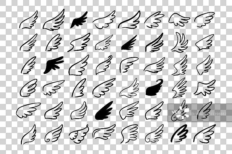 天使翅膀羽毛轮廓涂鸦图片素材