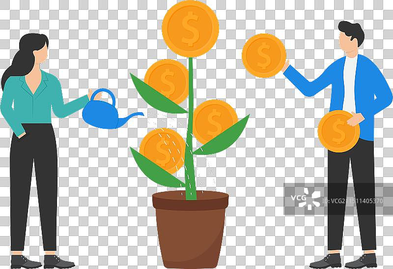 投资者与女商人呵护摇钱树图片素材