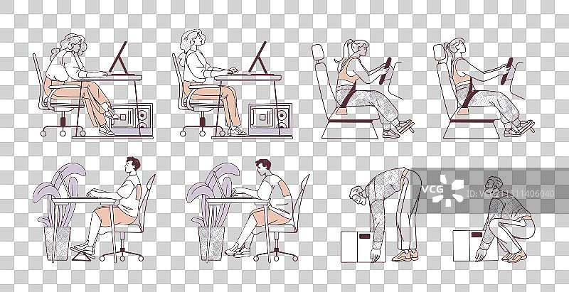 正确和错误的姿势侧视图图片素材