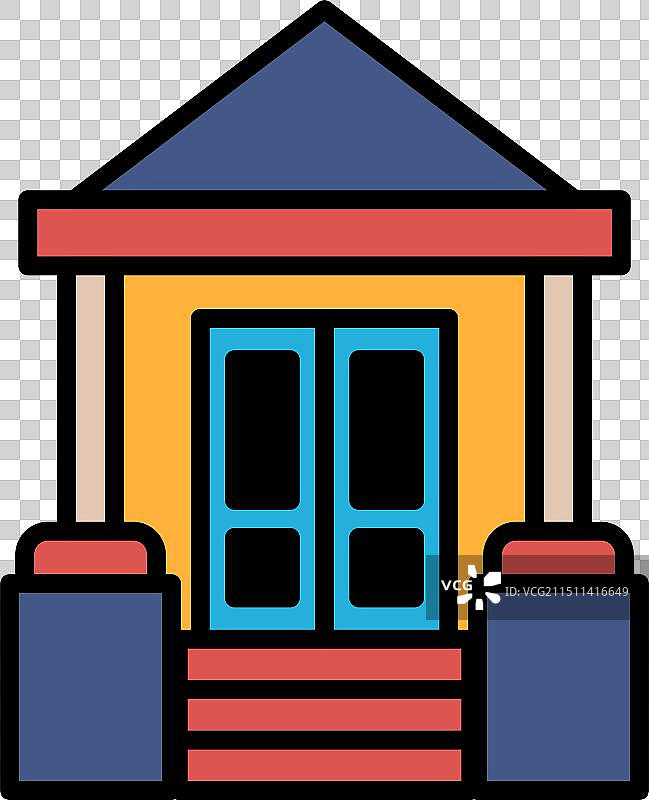 带门廊的房子的黑白画图片素材