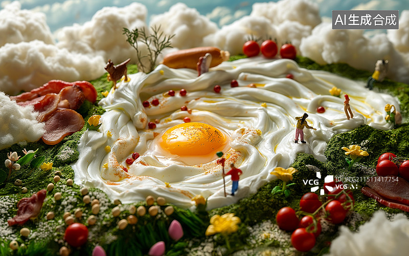 【AI数字艺术】迷你微观煎鸡蛋美食世界图片素材