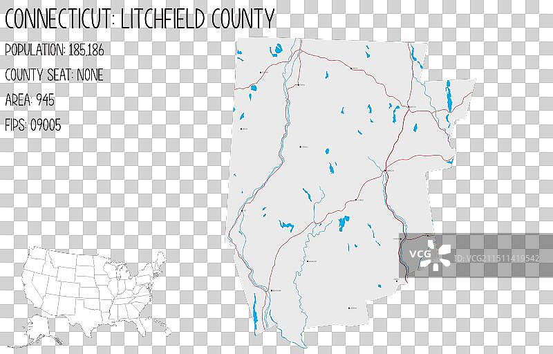 美国康涅狄格州利奇菲尔德县地图图片素材
