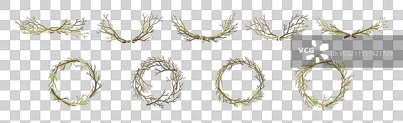 缠绕在花环和半圆中的光秃树枝图片素材