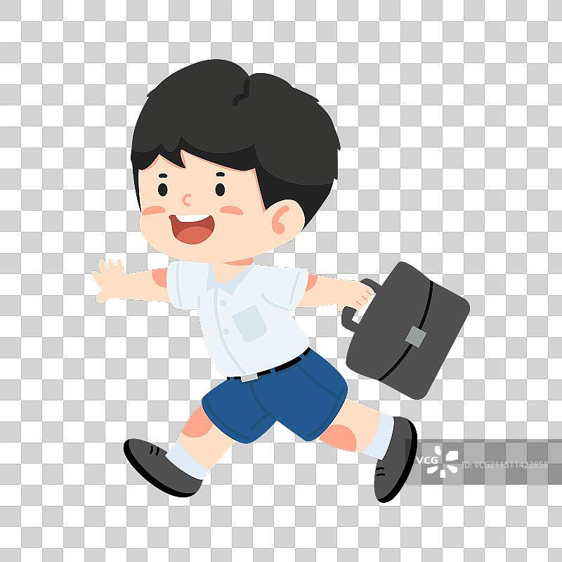 男孩背着书包奔向学校图片素材