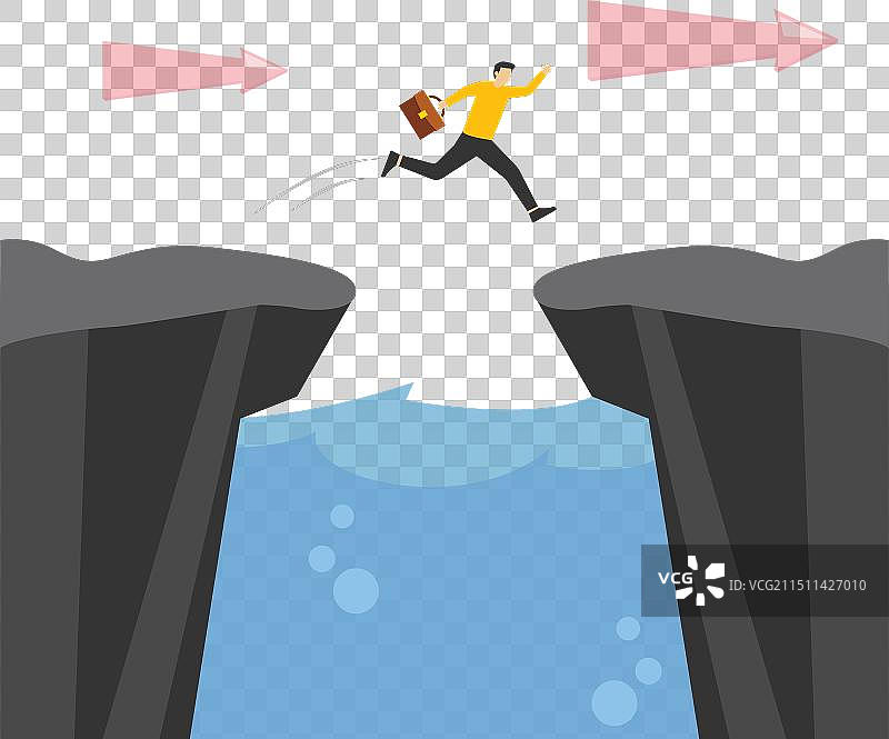 男人跳跃过坑，规避风险图片素材