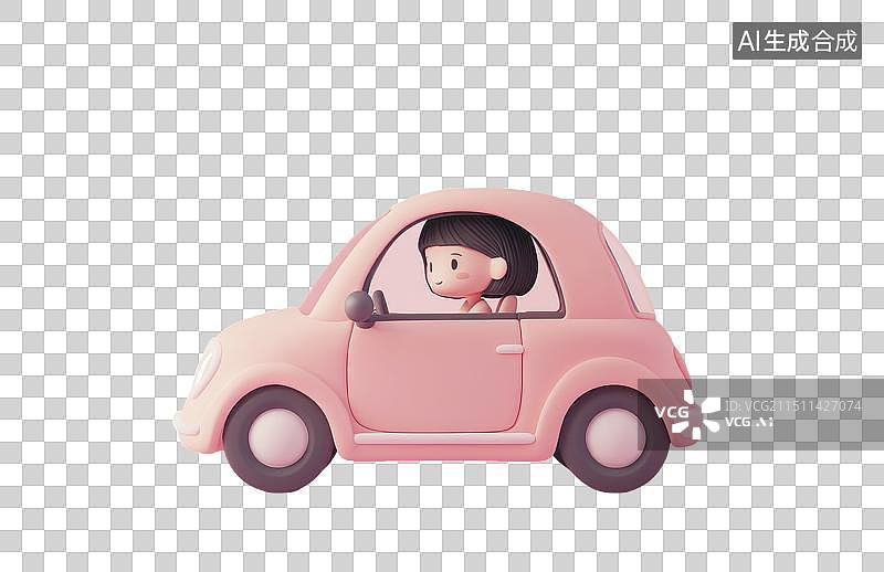 【AI数字艺术】3D渲染的可爱卡通人物Q车图片素材