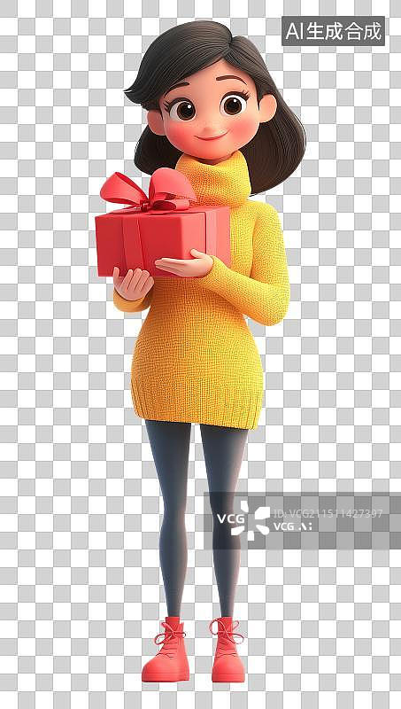 【AI数字艺术】3D卡通人物抱着礼物盒图片素材