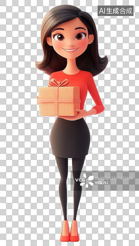 【AI数字艺术】3D卡通人物抱着礼物盒图片素材