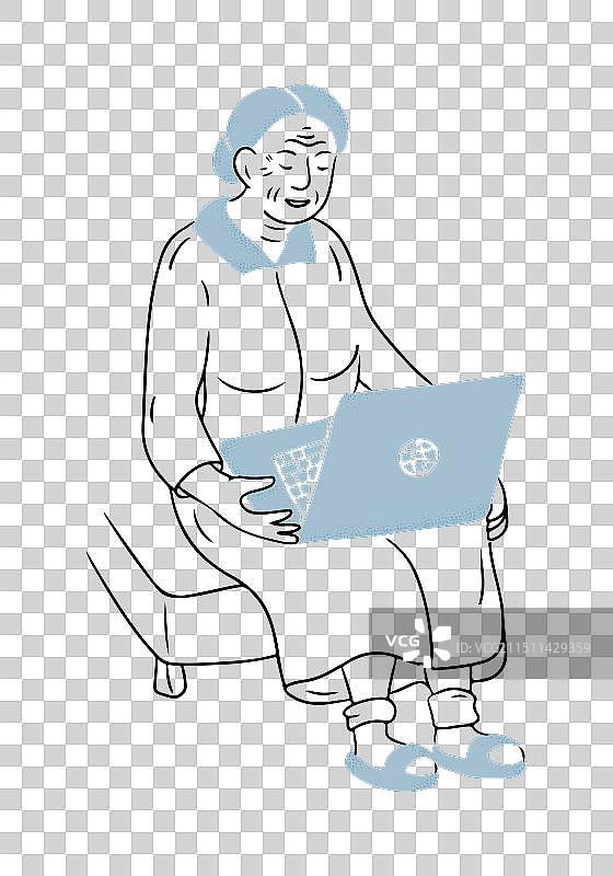 老年妇女使用笔记本电脑微笑图片素材