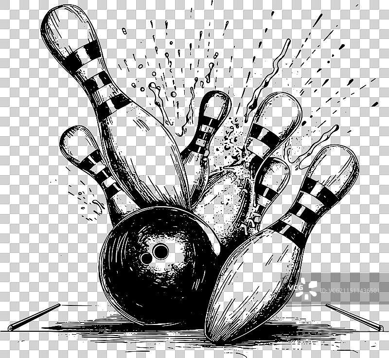 保龄球撞击保龄球瓶图片素材