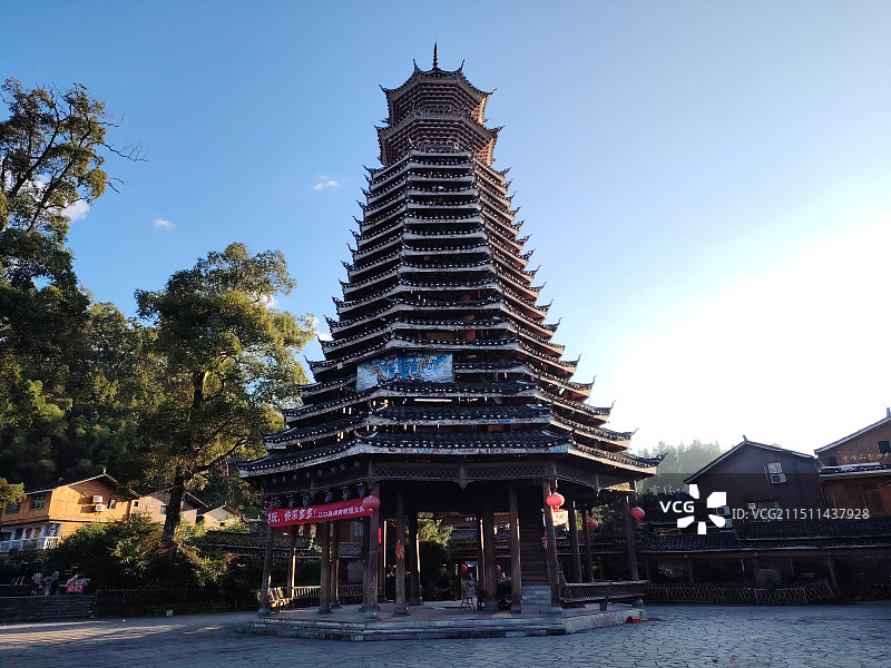 贵州铜仁：梵净山，寨沙侗寨钟鼓楼图片素材