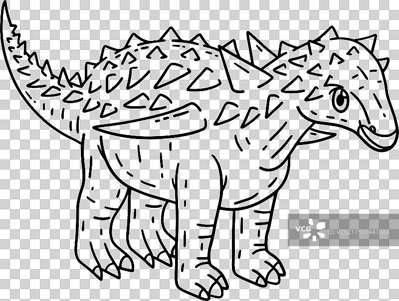 结节龙恐龙孤立着色页图片素材