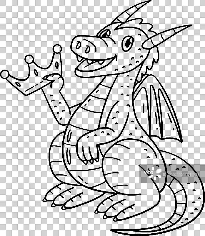 手持三叉戟的龙着色页图片素材