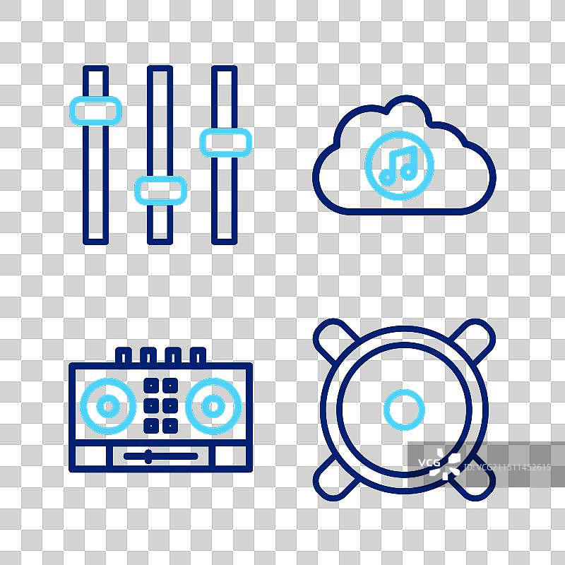 线性图标集：立体声扬声器DJ遥控器混音台图片素材