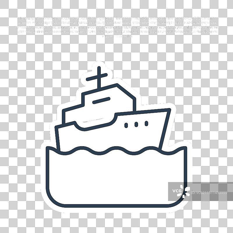 蓝色背景上隔离的蓝色线条游轮图标图片素材