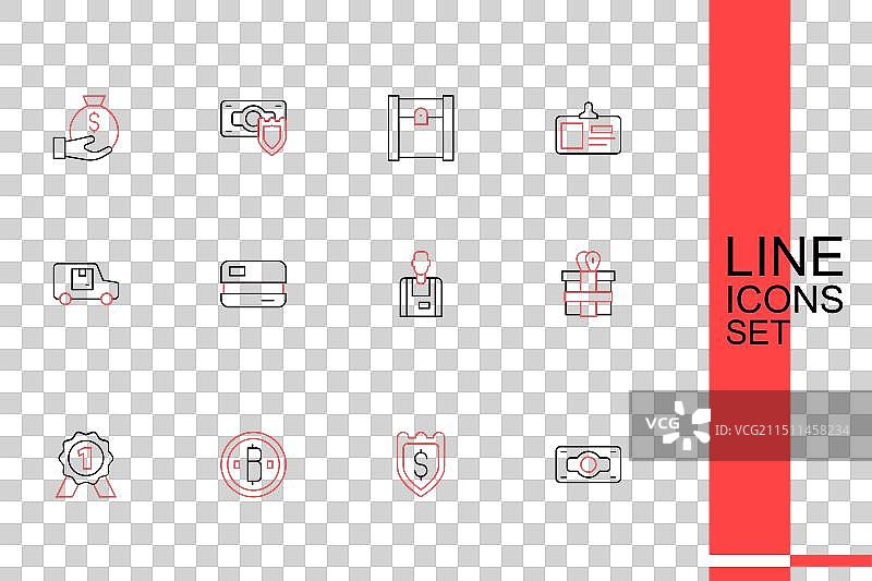 纸币现金盾牌堆叠线性图标图片素材
