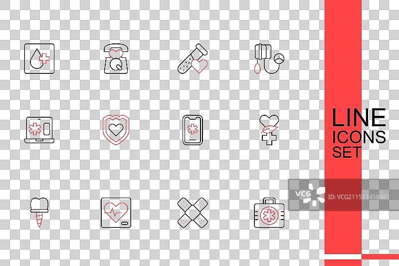 急救箱交叉绷带石膏套装线条图片素材