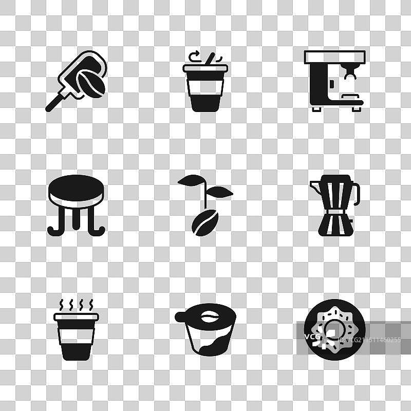 一组手冲咖啡壶摩卡壶甜甜圈图片素材