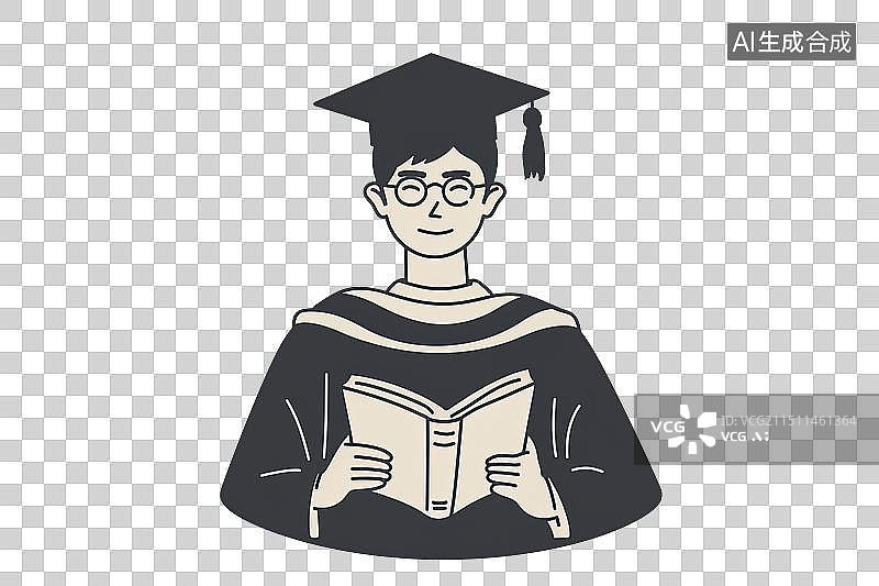【AI数字艺术】拿着书本穿着学士服的戴眼镜的毕业生图片素材