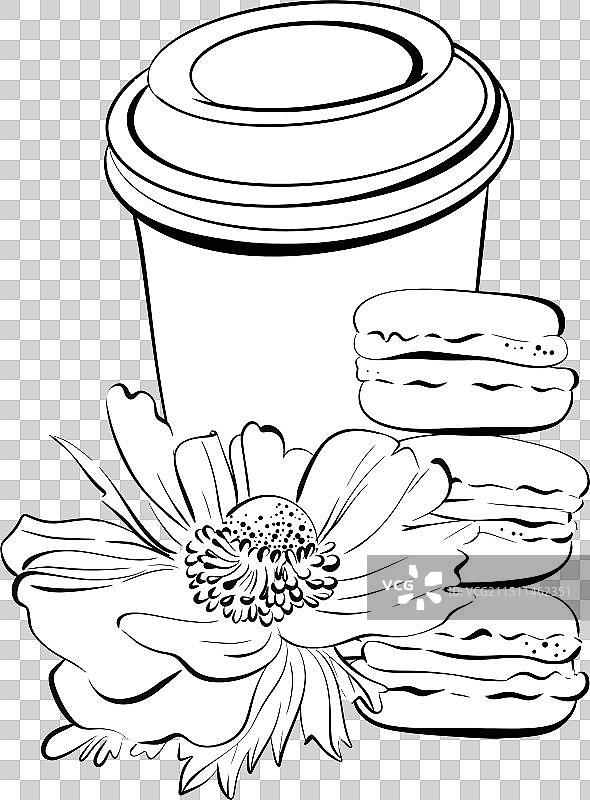 法式马卡龙与纸杯咖啡图片素材