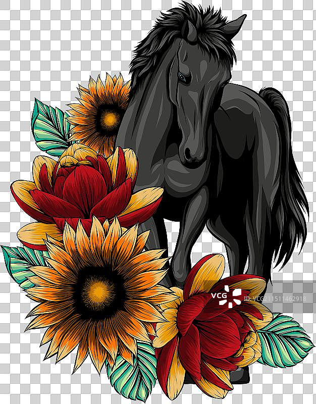 彩色手绘马图片素材