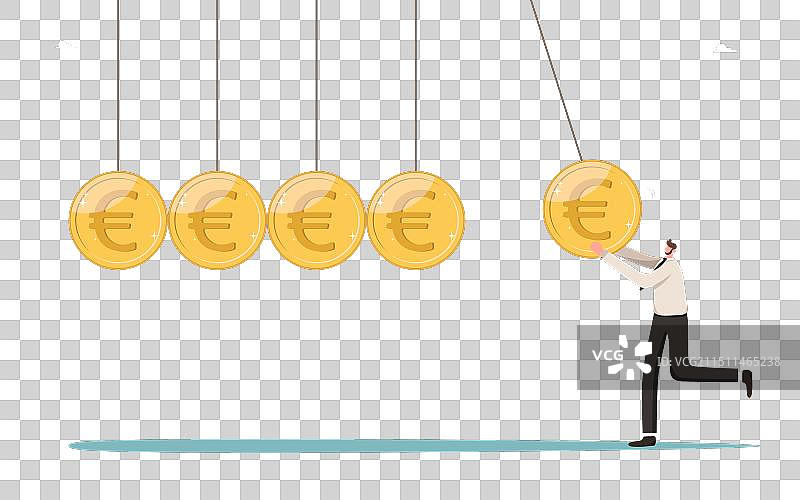 男人发射欧元硬币形状的球图片素材