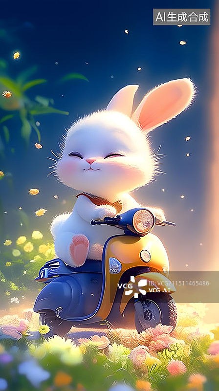 【AI数字艺术】可爱卡通骑车的兔子插画图片素材