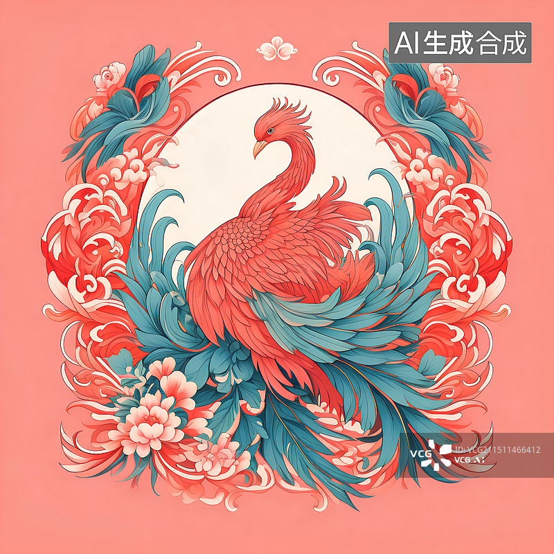 【AI数字艺术】凤凰飞鸟插画图片素材