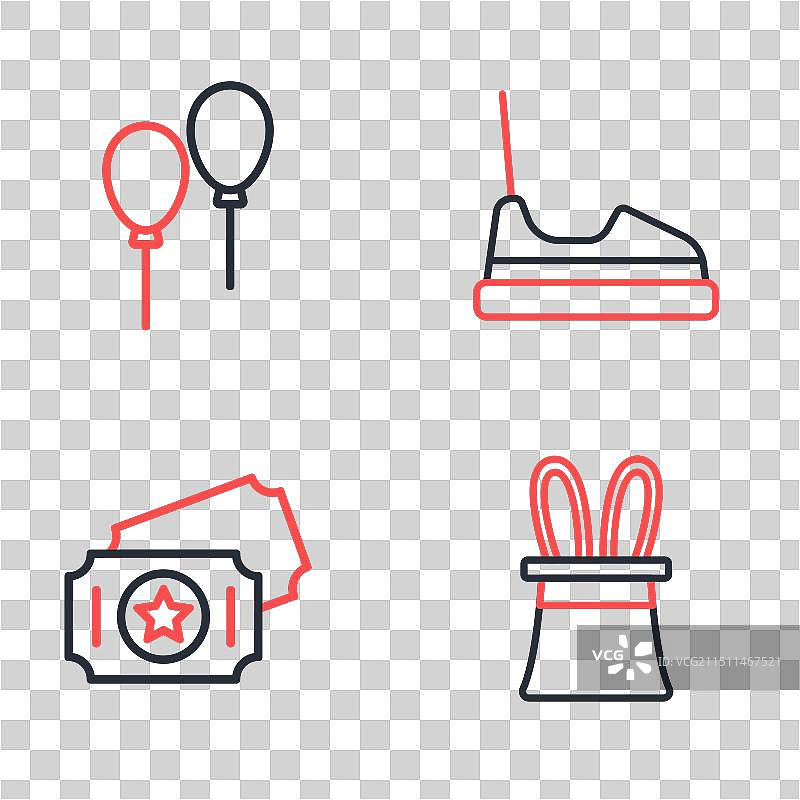 线条合集：碰碰车、马戏团门票和魔术师帽子图片素材