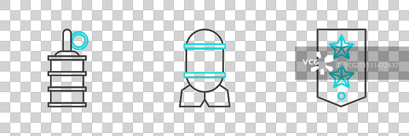 线条套装：V形臂章、手榴弹和航空炸弹图片素材