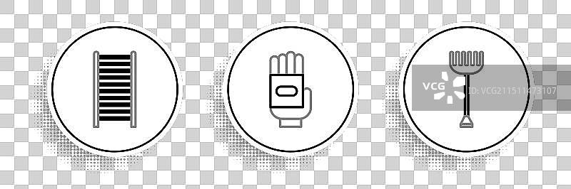 花园耙子木制楼梯和手套套装图片素材