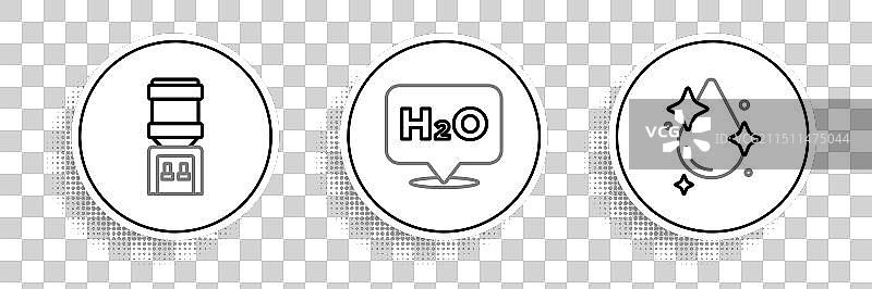 水滴、饮水机和化学式等线条图标图片素材