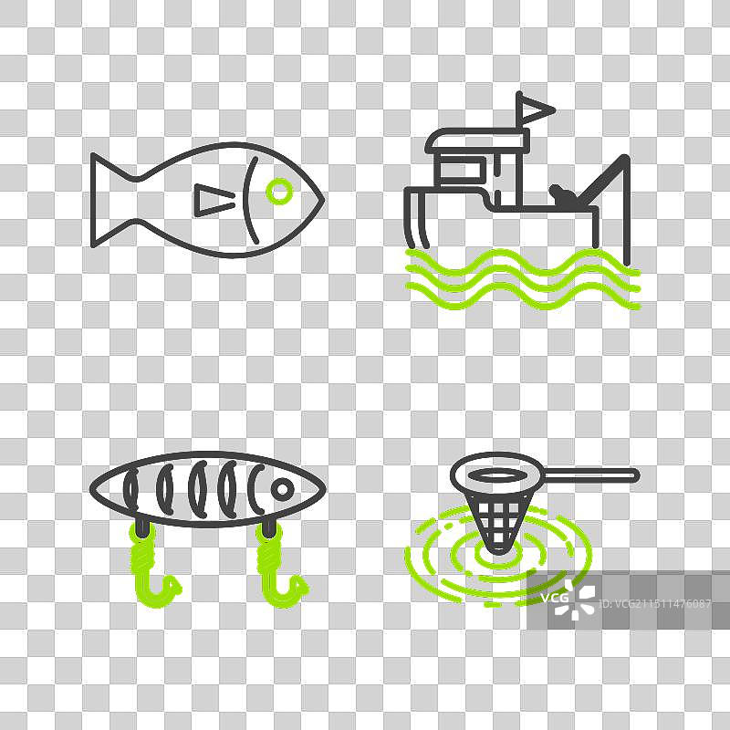 水中的渔网和带有鱼饵的渔船图片素材