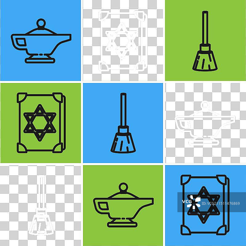 魔术神灯或阿拉丁女巫扫帚线条图片素材