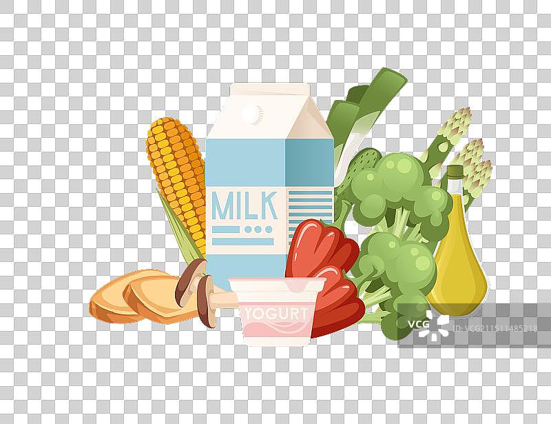 健康食品蔬菜和乳制品图片素材