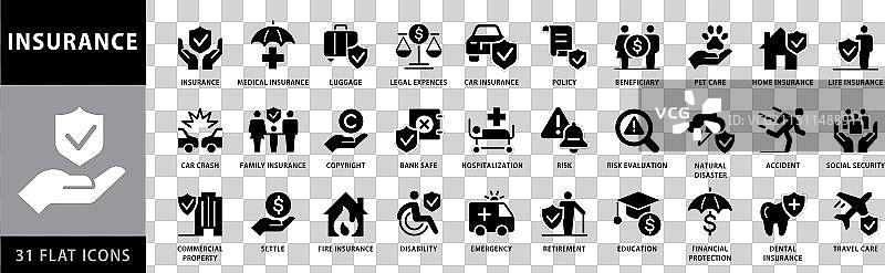 扁平风格的保险主题网页图标套装图片素材