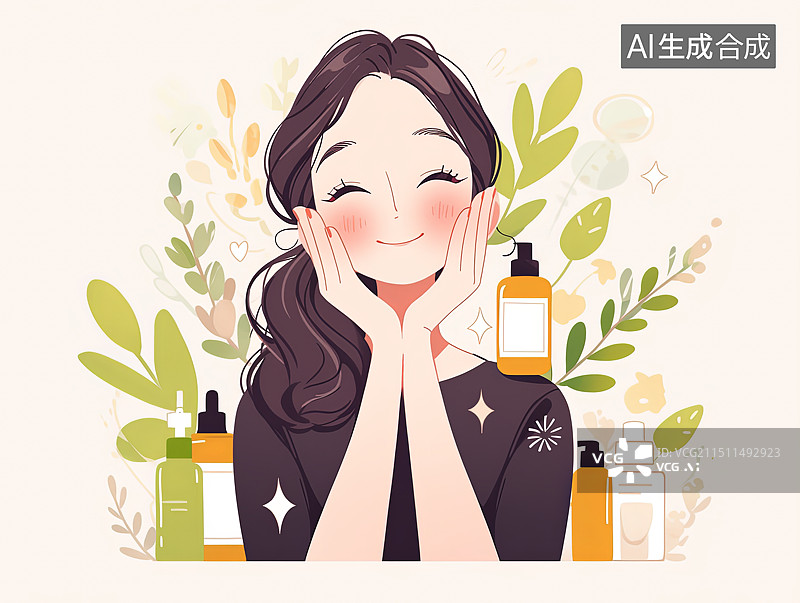 【AI数字艺术】妇女节 女性化妆插画 正在化妆的女孩图片素材