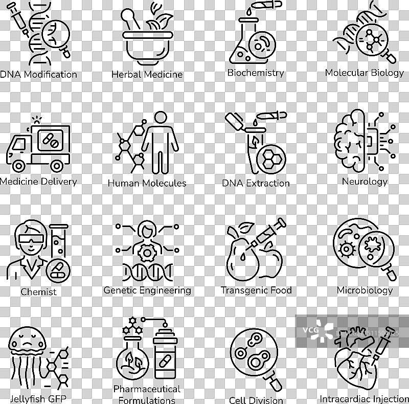 生物技术与科学线性图标合集图片素材