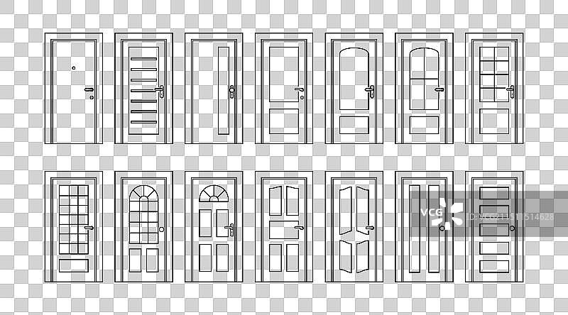 细线风格的门组合图片素材