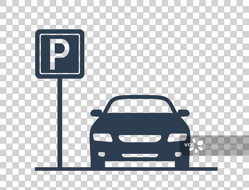 停车标志和汽车前轮廓停车场图片素材
