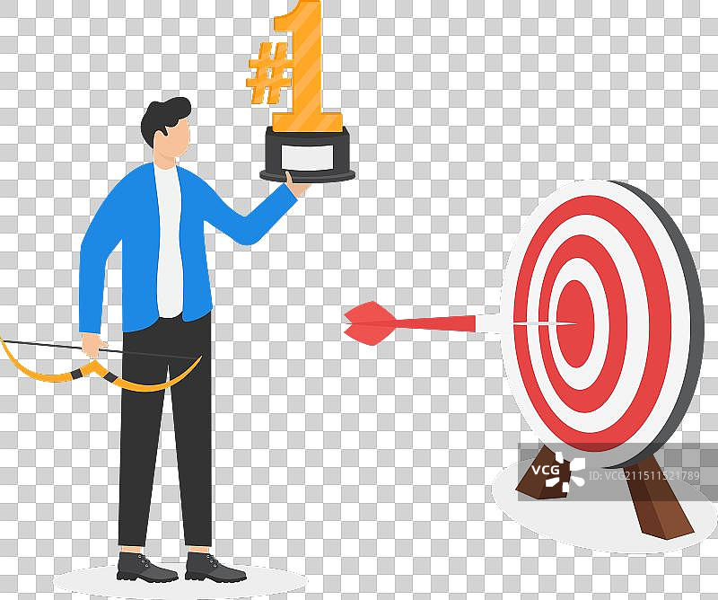 手持第一名奖杯和射箭靶的商人图片素材